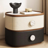 Scandinavian Two-Tone Oval Leather Nightstand with Drawers Image - 1