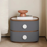 Scandinavian Two-Tone Oval Leather Nightstand with Drawers Image - 9