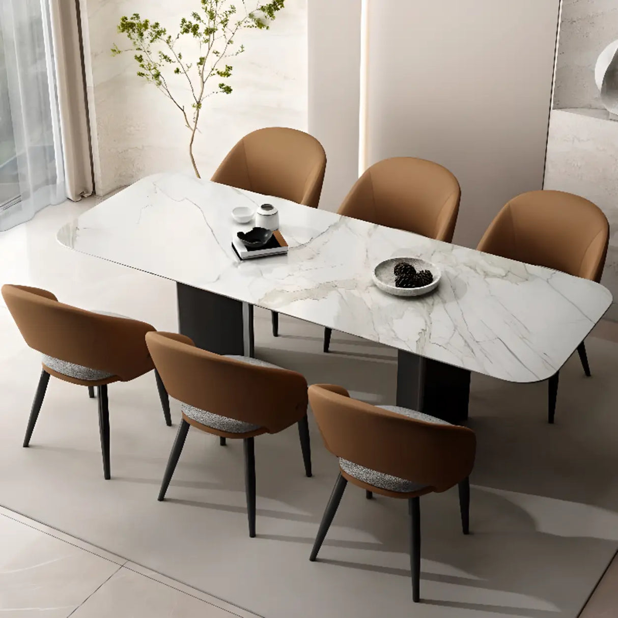 Scandinavian Upholstered Arm Dining Chair with Padded Seat Image - 6