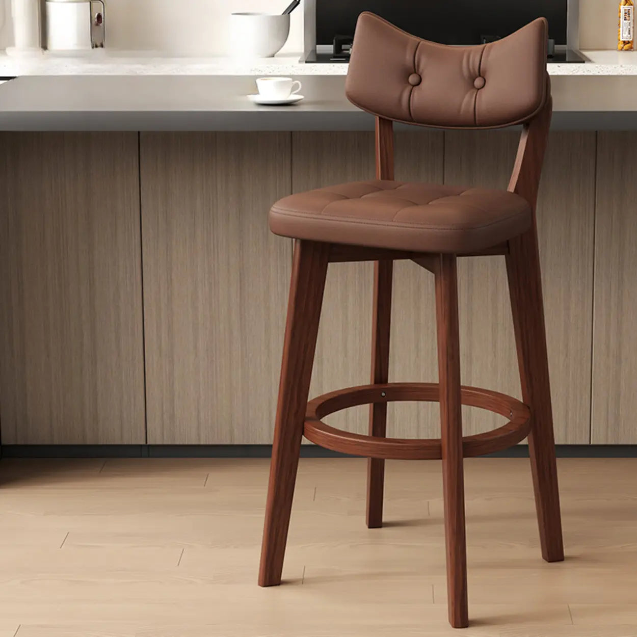 Scandinavian Upholstered Bar Stool with Curved Back Image - 28
