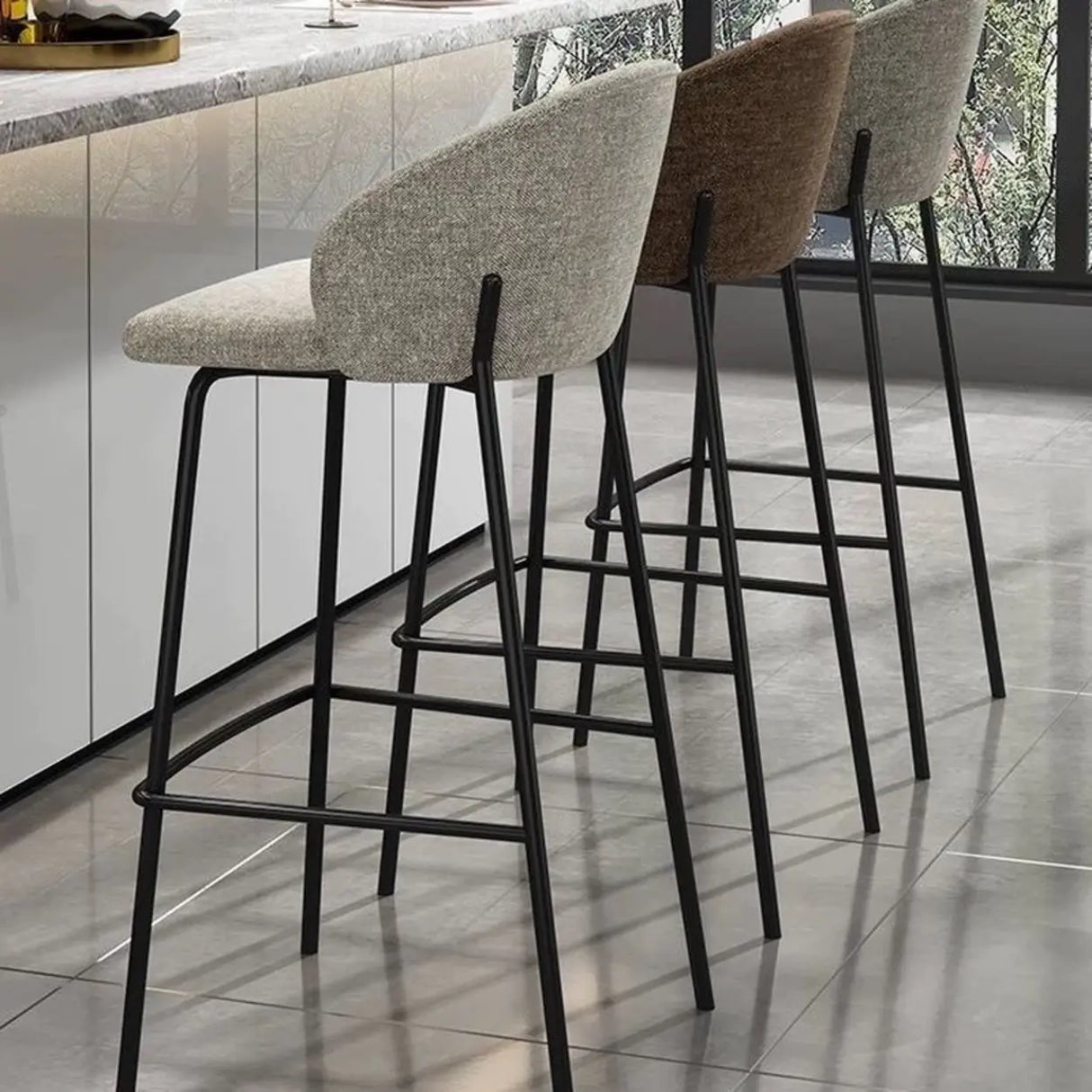 Scandinavian Upholstered Bar Stool with Metal Footrest Image - 4