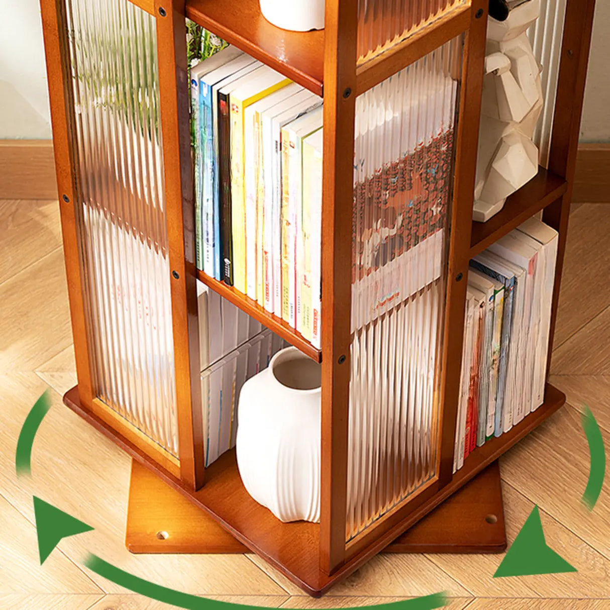 Scandinavian Vertical Tall Bamboo Rotating Bookshelf Tower Image - 10