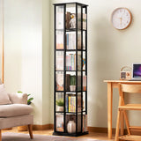 Scandinavian Vertical Tall Bamboo Rotating Bookshelf Tower Image - 11