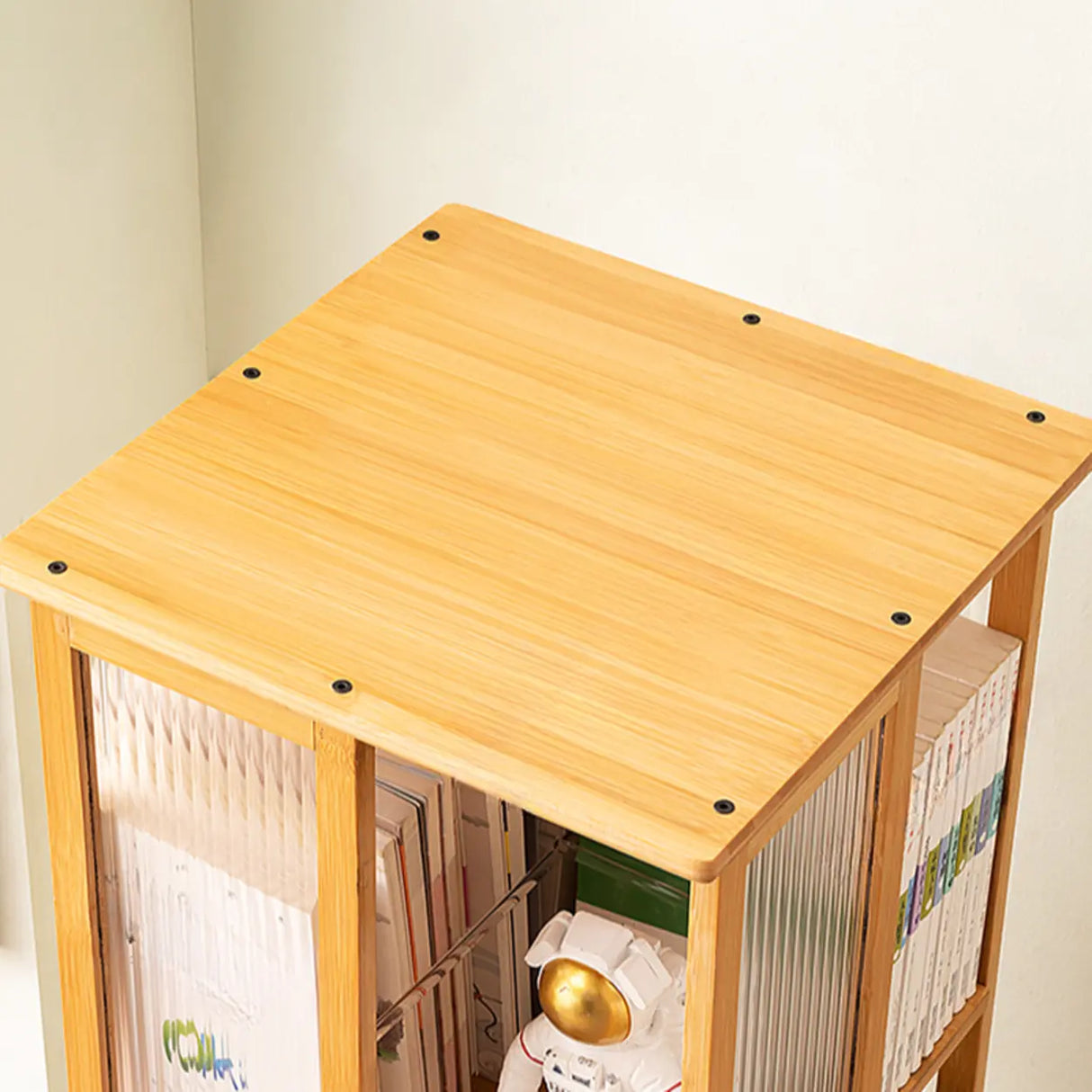 Scandinavian Vertical Tall Bamboo Rotating Bookshelf Tower Image - 12