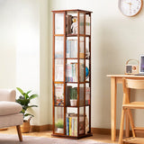 Scandinavian Vertical Tall Bamboo Rotating Bookshelf Tower Image - 5