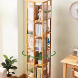 Scandinavian Vertical Tall Bamboo Rotating Bookshelf Tower Image - 6