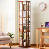 Scandinavian Vertical Tall Bamboo Rotating Bookshelf Tower Image - 7