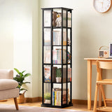 Scandinavian Vertical Tall Bamboo Rotating Bookshelf Tower Image - 9