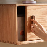 Scandinavian Wall-Mounted Wood TV Stand with Cabinet Image - 11