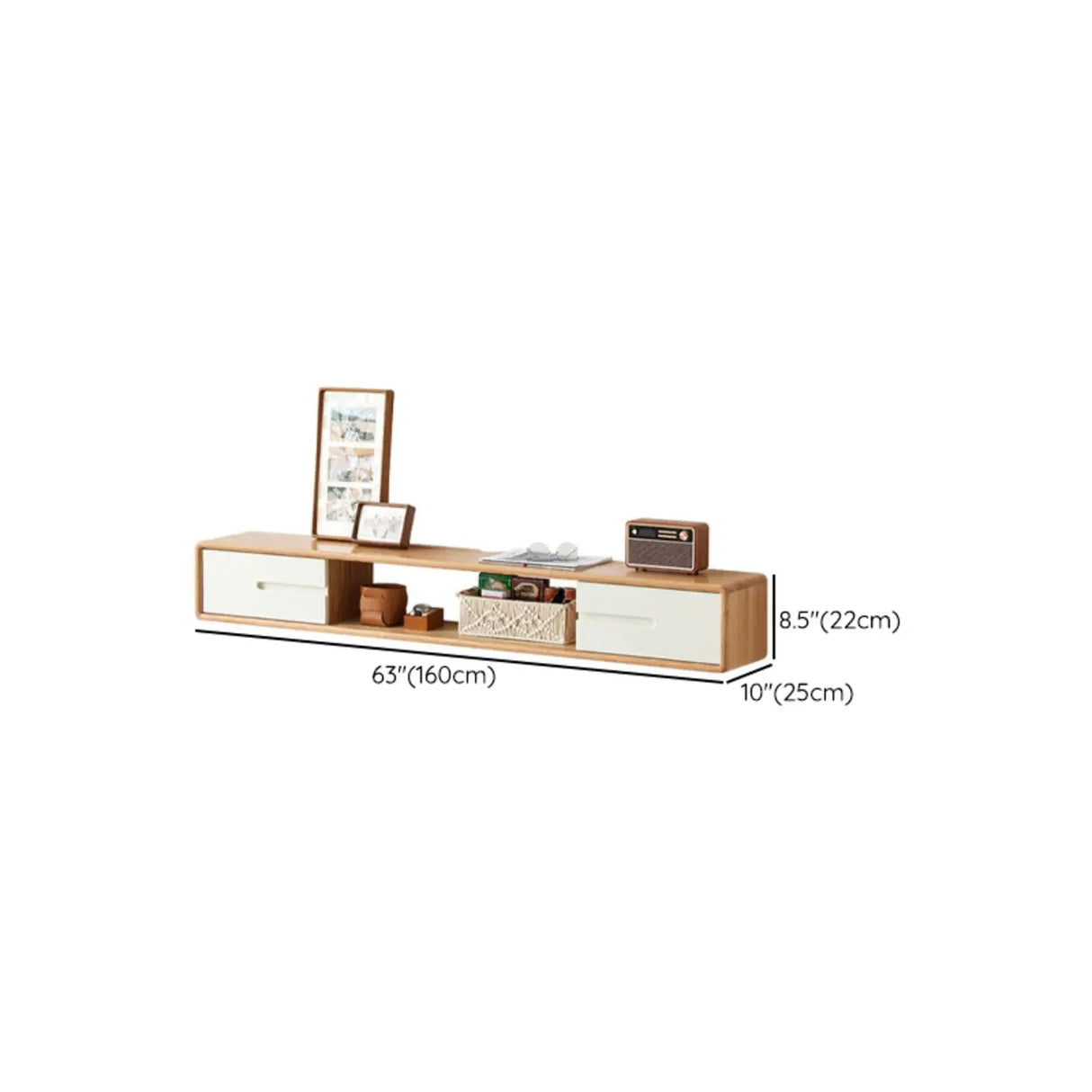 Scandinavian Wall-Mounted Wood TV Stand with Cabinet Image - 15