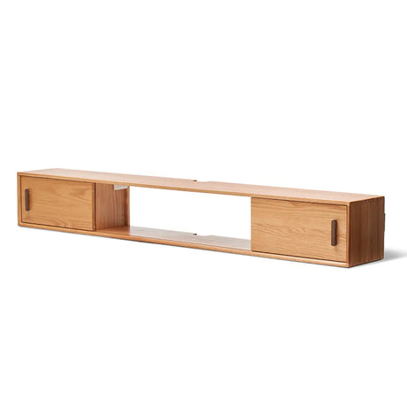 Scandinavian Wall-Mounted Wood TV Stand with Cabinet Image - 2