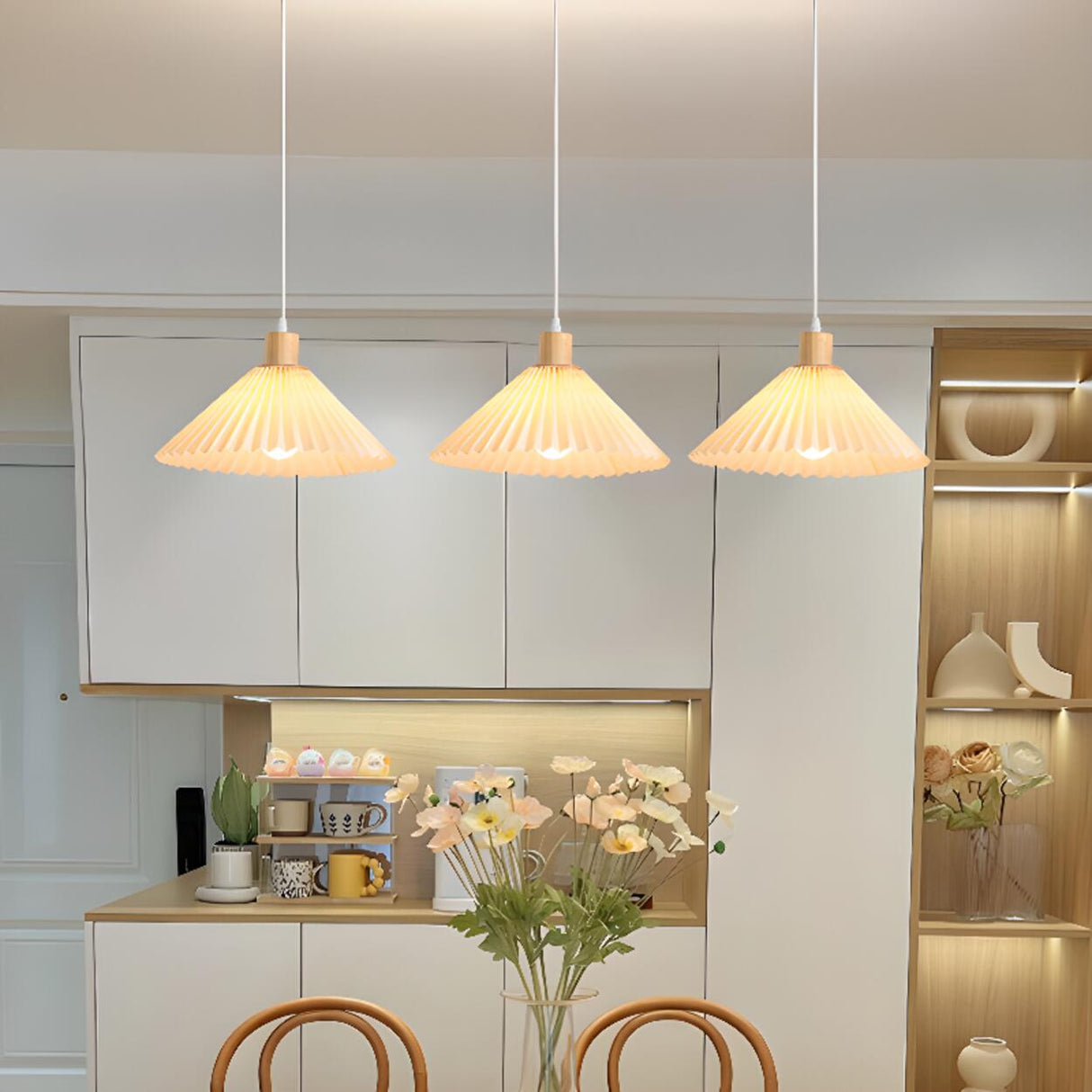 Scandinavian White Fabric Conical Cone Pendant Light Image - 1