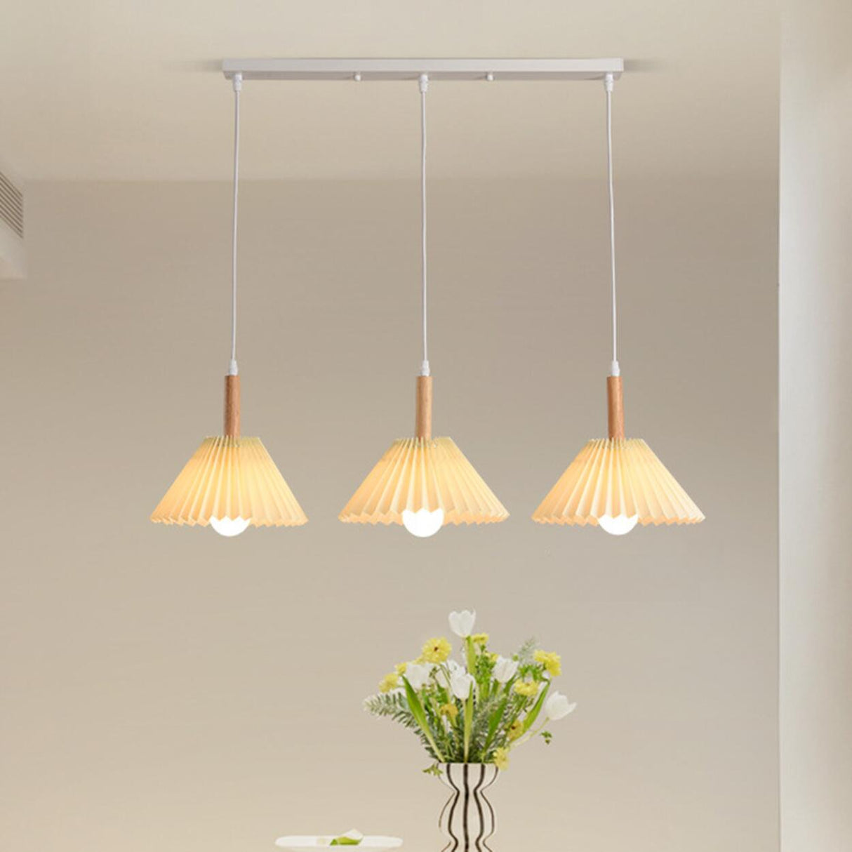 Scandinavian White Fabric Conical Cone Pendant Light Image - 14