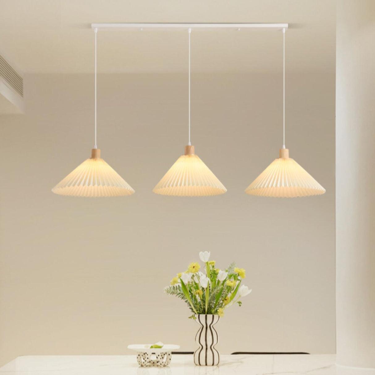 Scandinavian White Fabric Conical Cone Pendant Light Image - 15