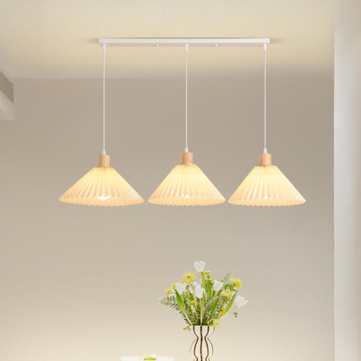 Scandinavian White Fabric Conical Cone Pendant Light Image - 16