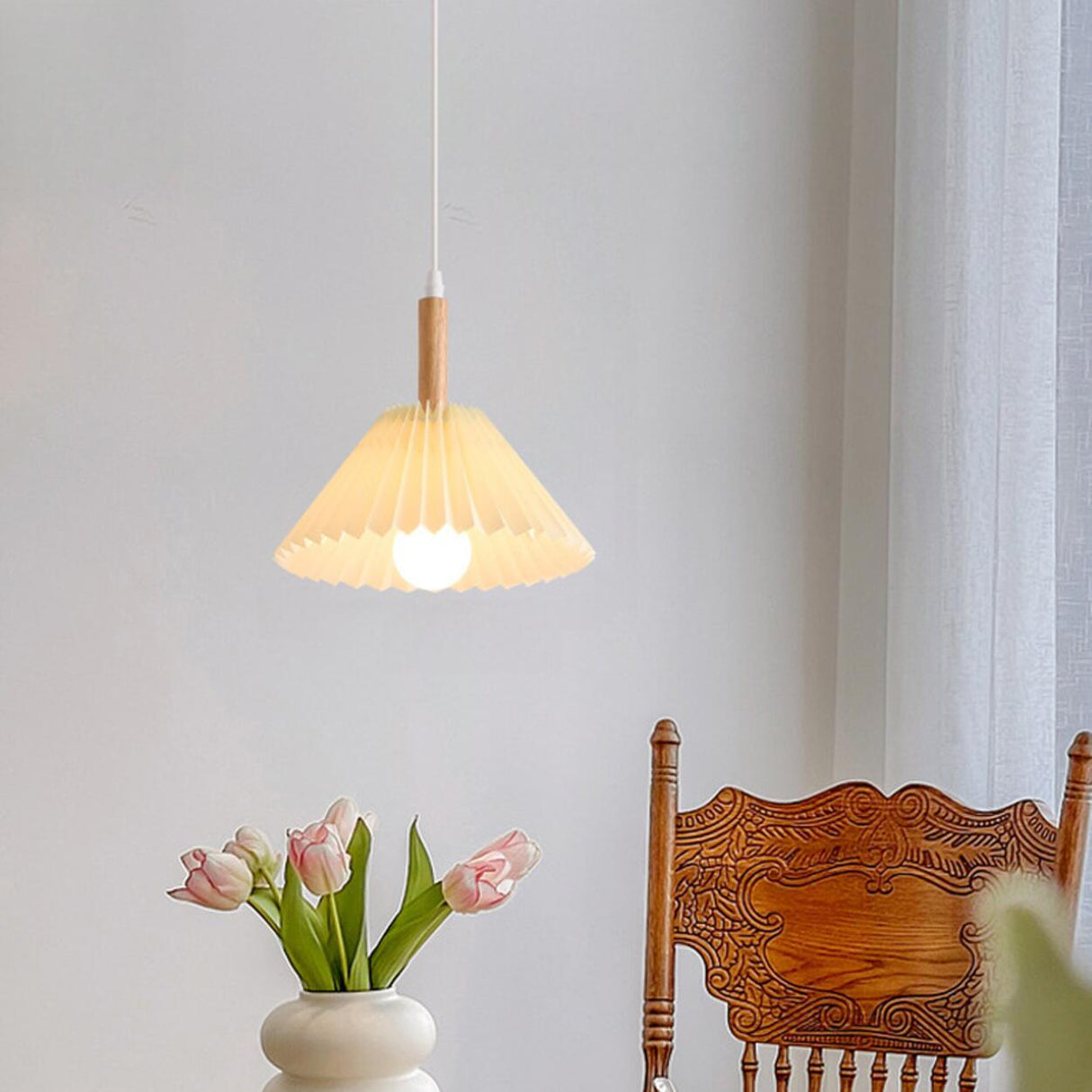 Scandinavian White Fabric Conical Cone Pendant Light Image - 17