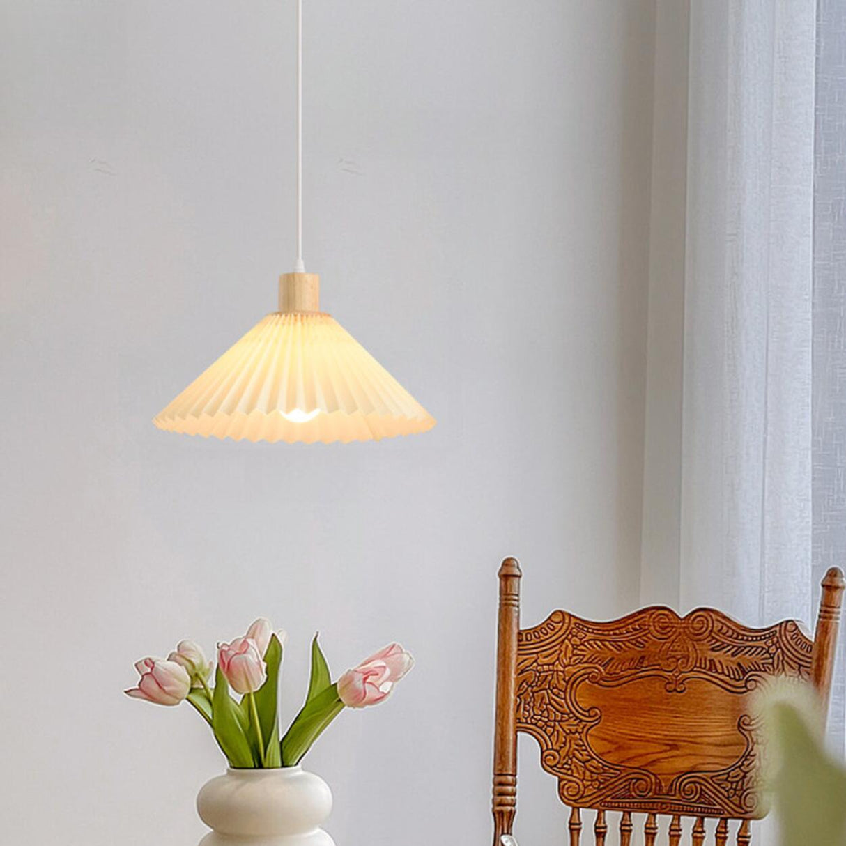 Scandinavian White Fabric Conical Cone Pendant Light Image - 18