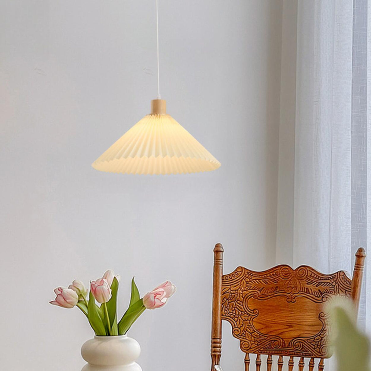 Scandinavian White Fabric Conical Cone Pendant Light Image - 19