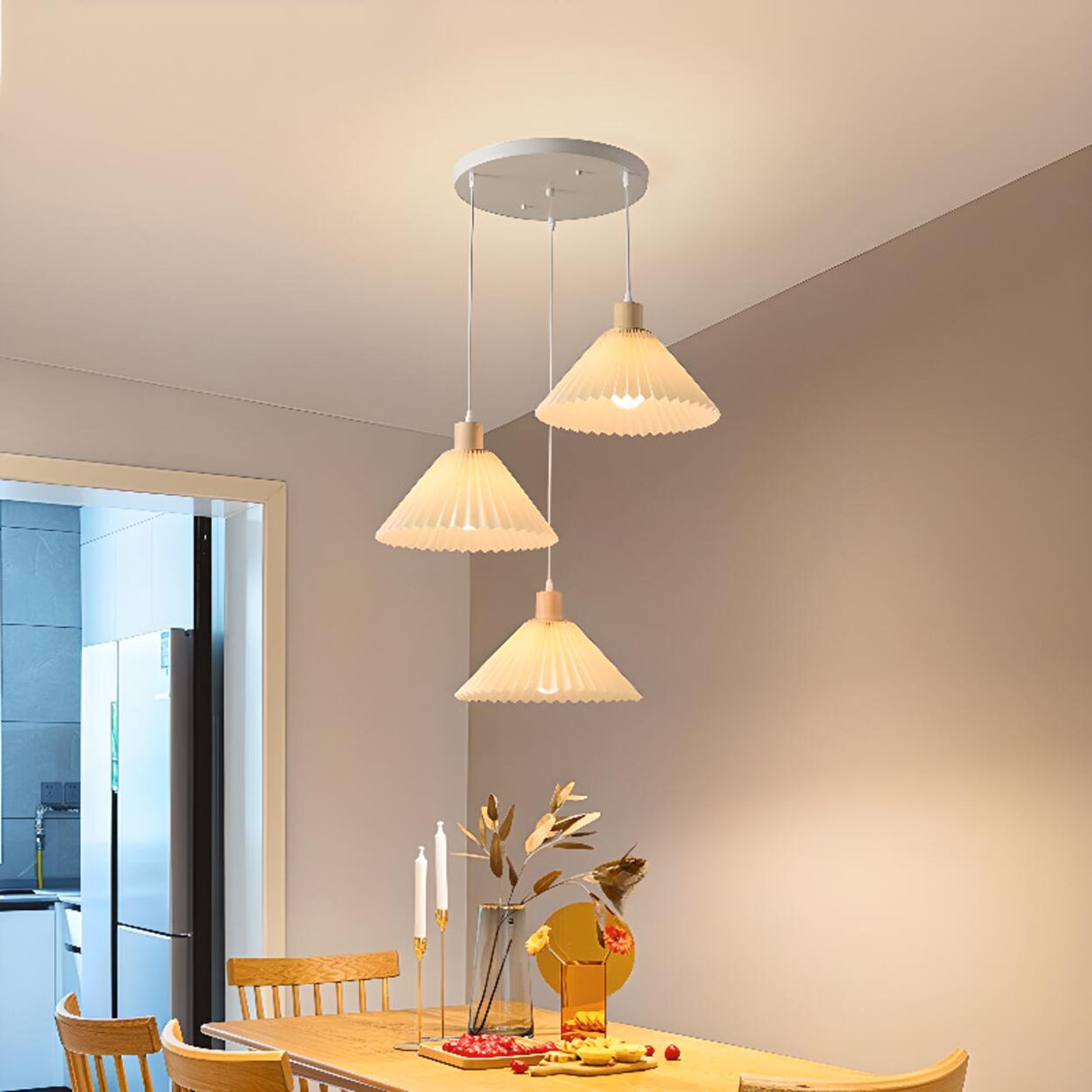 Scandinavian White Fabric Conical Cone Pendant Light Image - 2