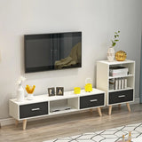 Scandinavian White Open Storage Drawers Wood TV Stand Image - 6