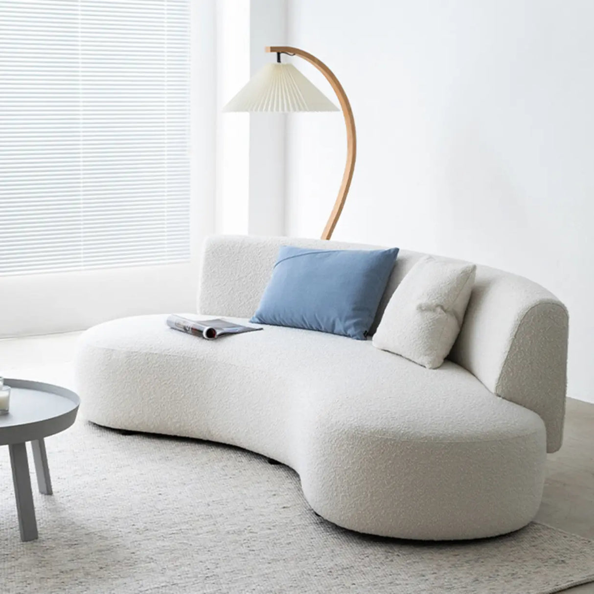 Scandinavian White Sherpa Fabric Tight Back Sofa Image - 1