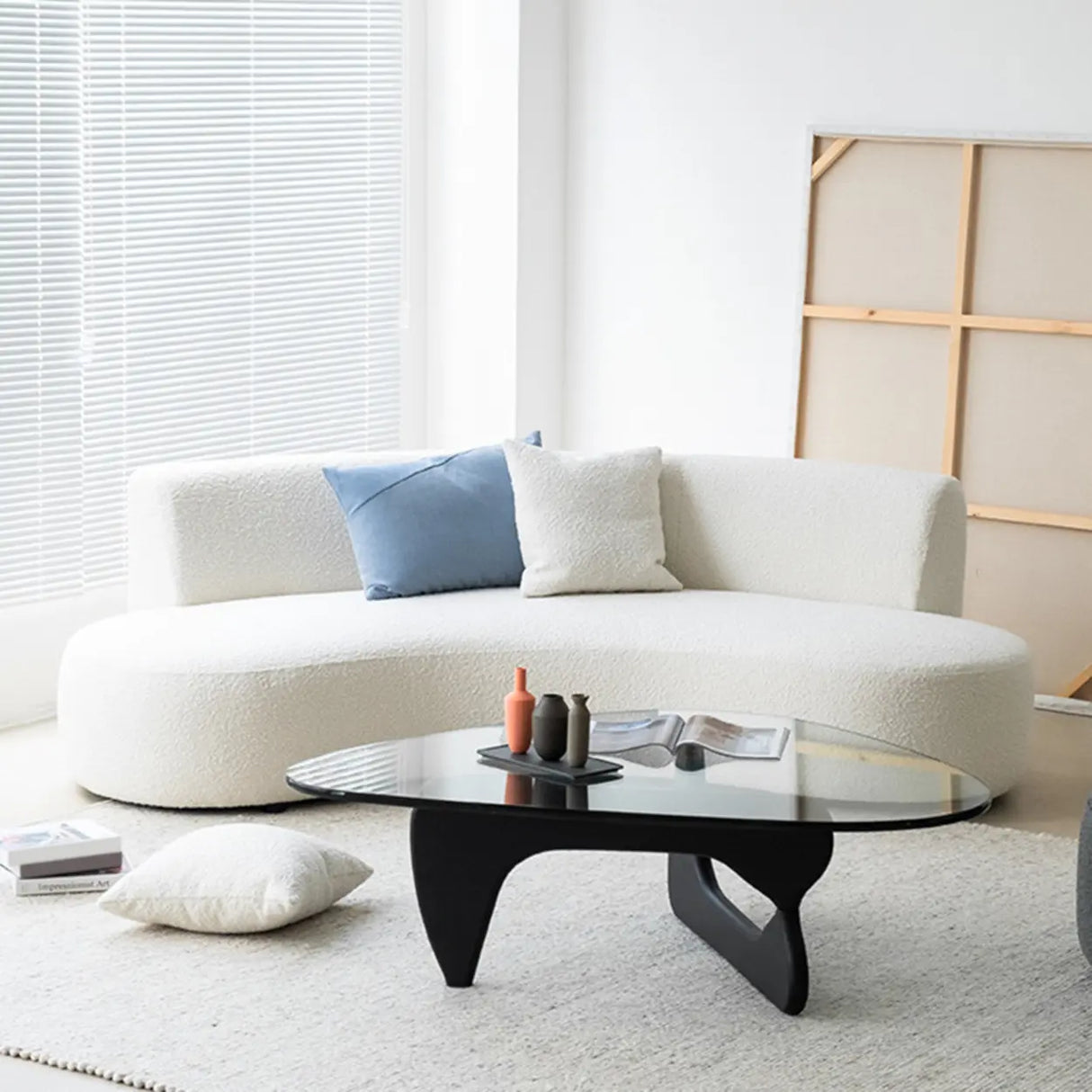 Scandinavian White Sherpa Fabric Tight Back Sofa Image - 2