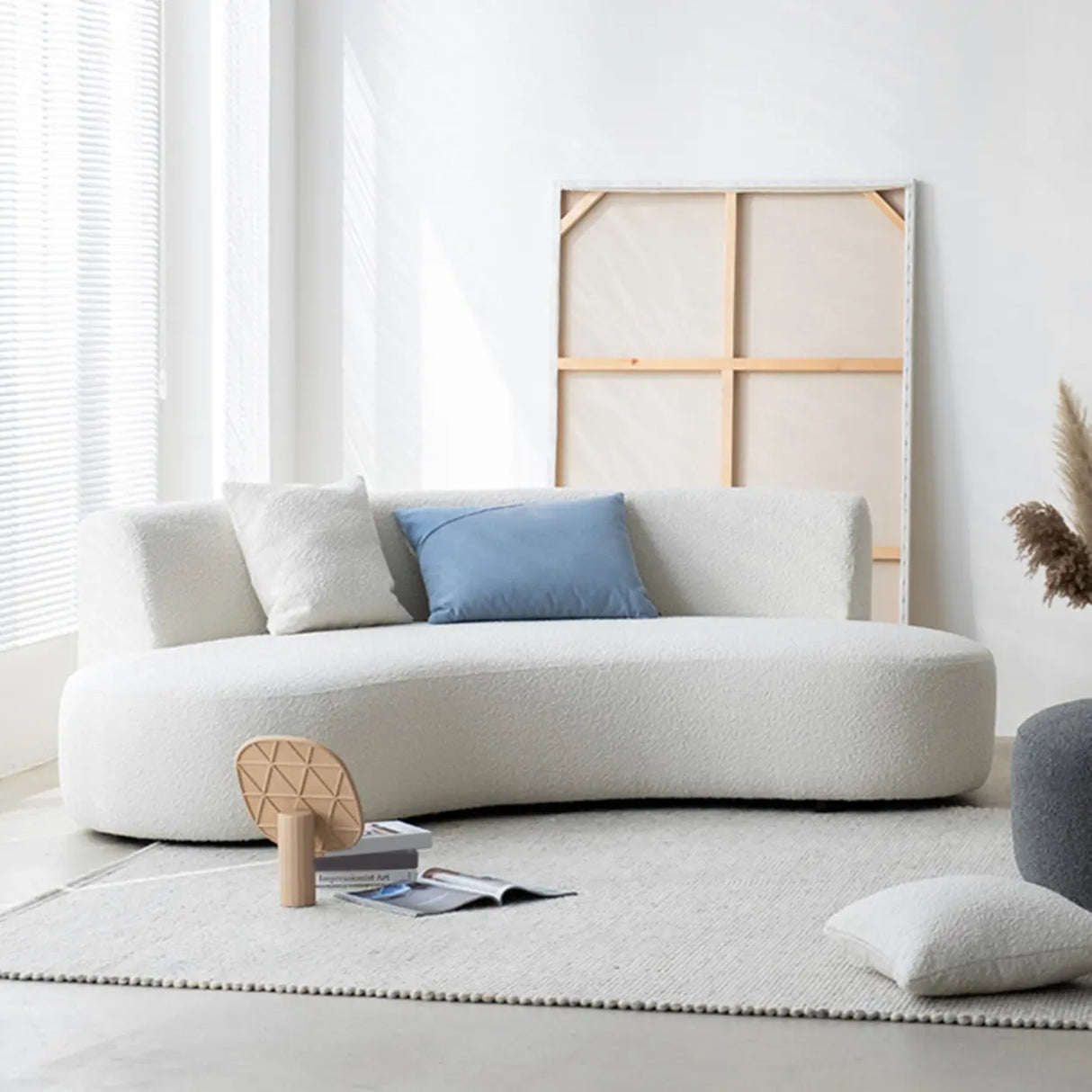 Scandinavian White Sherpa Fabric Tight Back Sofa Image - 3