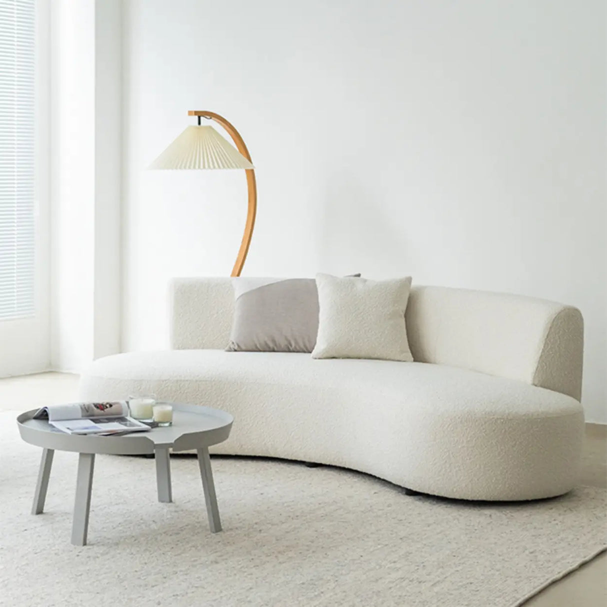 Scandinavian White Sherpa Fabric Tight Back Sofa Image - 4