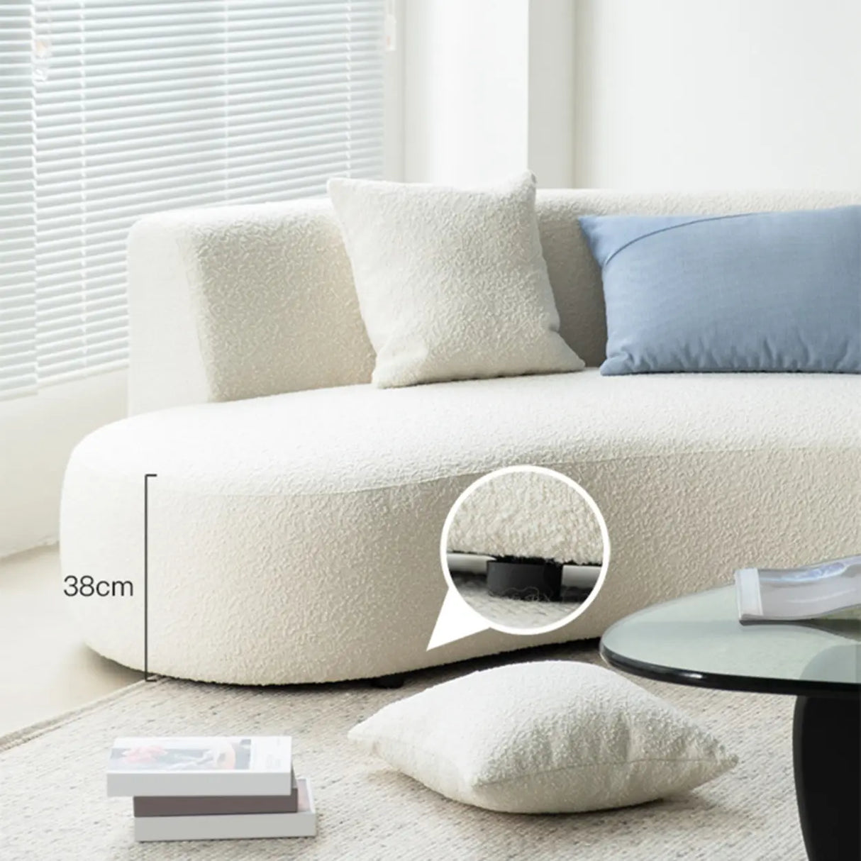 Scandinavian White Sherpa Fabric Tight Back Sofa Image - 7