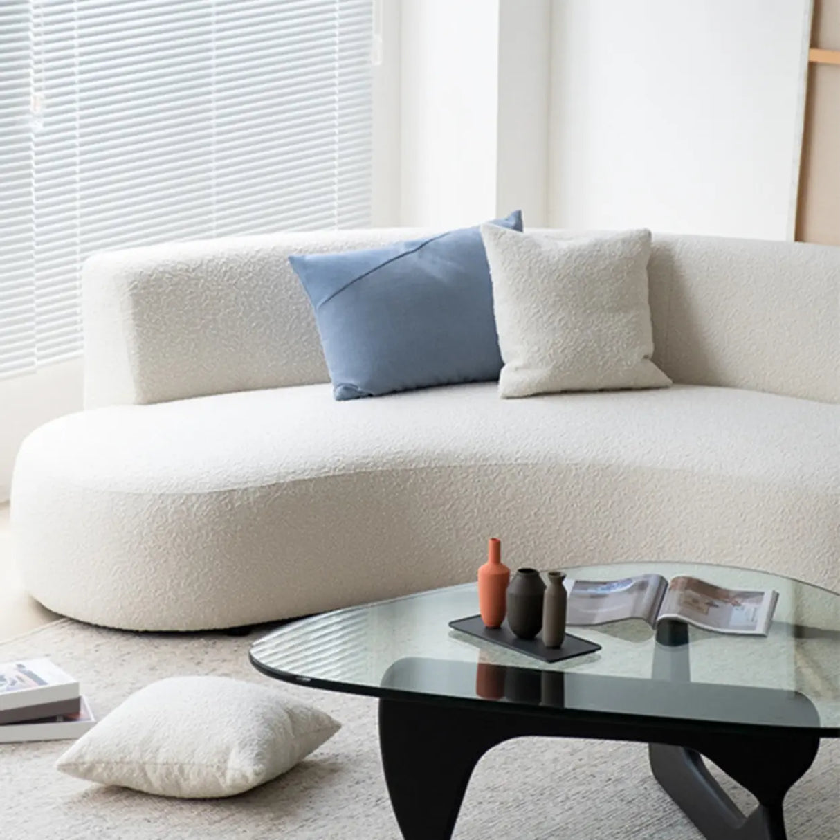 Scandinavian White Sherpa Fabric Tight Back Sofa Image - 8