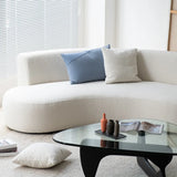 Scandinavian White Sherpa Fabric Tight Back Sofa Image - 8