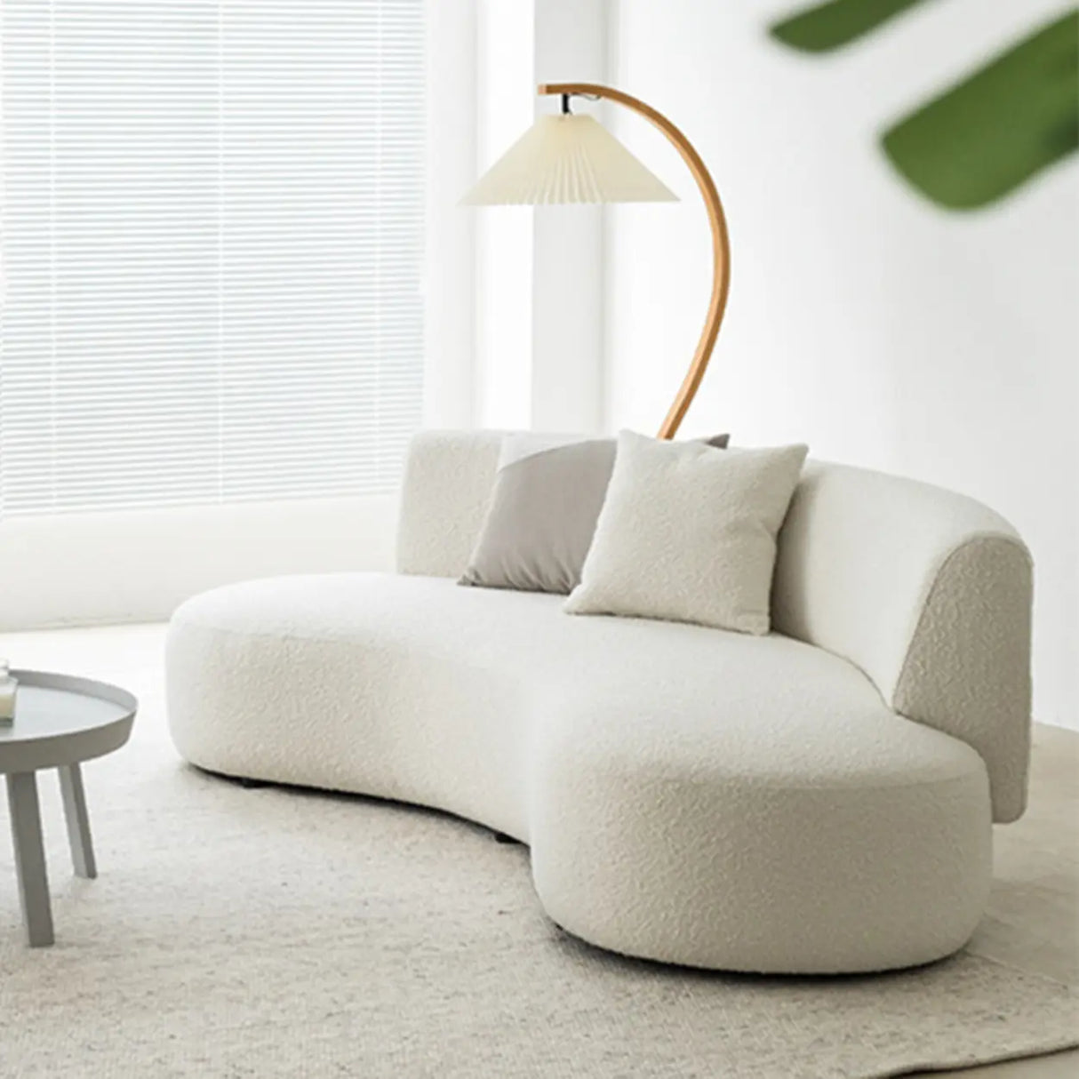 Scandinavian White Sherpa Fabric Tight Back Sofa Image - 9