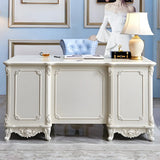 Scandinavian White Wood Drawers Storage Computer Desk Image - 3