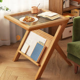 Scandinavian Wood and Glass Side Table with Storage Shelf Image - 2
