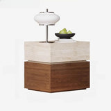 Scandinavian Wood Brown and Beige Nightstand with Drawers Image - 5