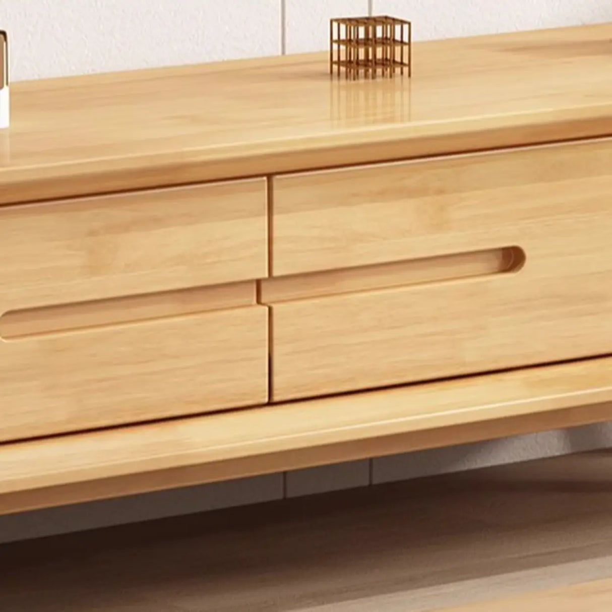 Scandinavian Wood Color Open Storage Drawers TV Stand Image - 10