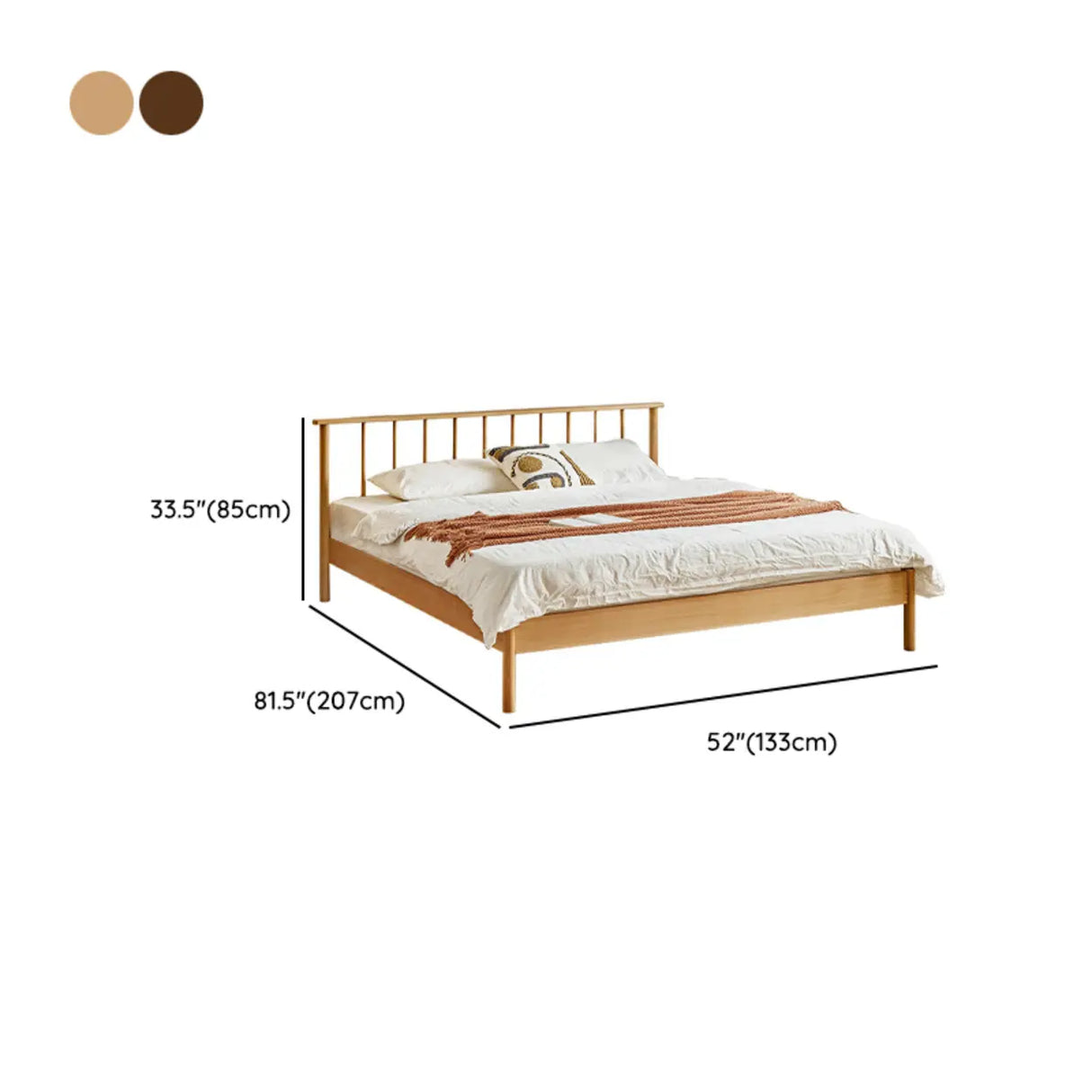 Scandinavian Wood Color Queen Headboard Wood Slat Bed 