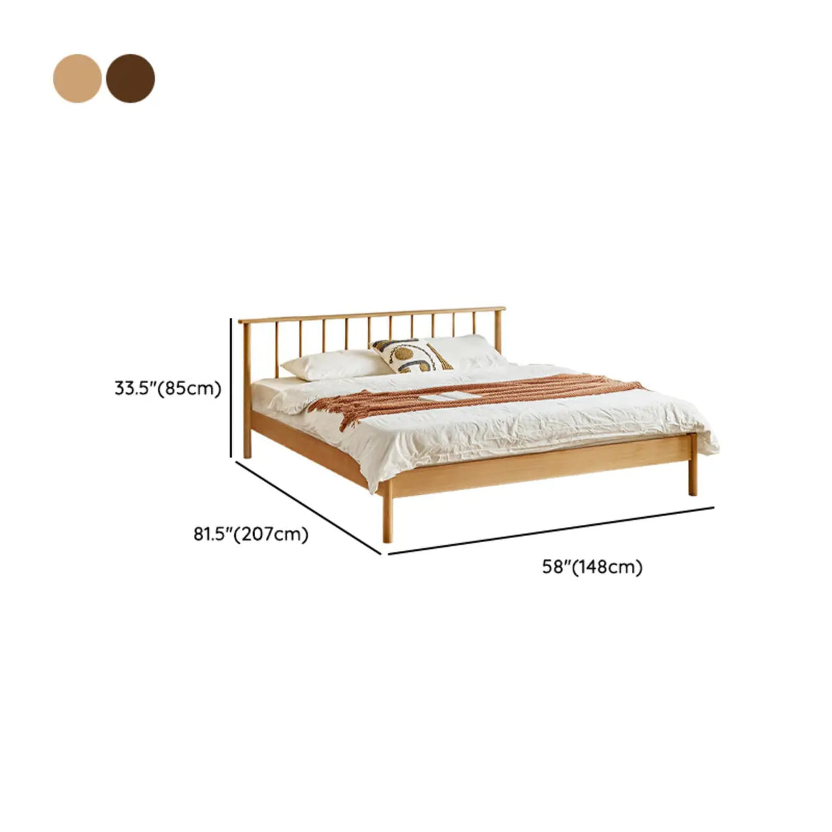 Scandinavian Wood Color Queen Headboard Wood Slat Bed Image - 15