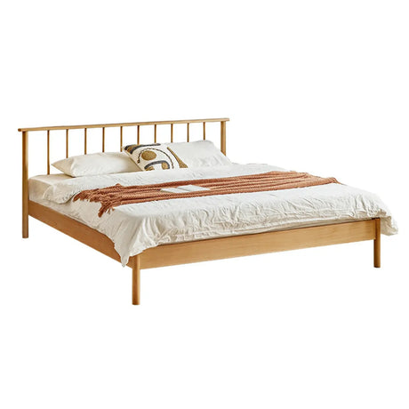 Scandinavian Wood Color Queen Headboard Wood Slat Bed Image - 2
