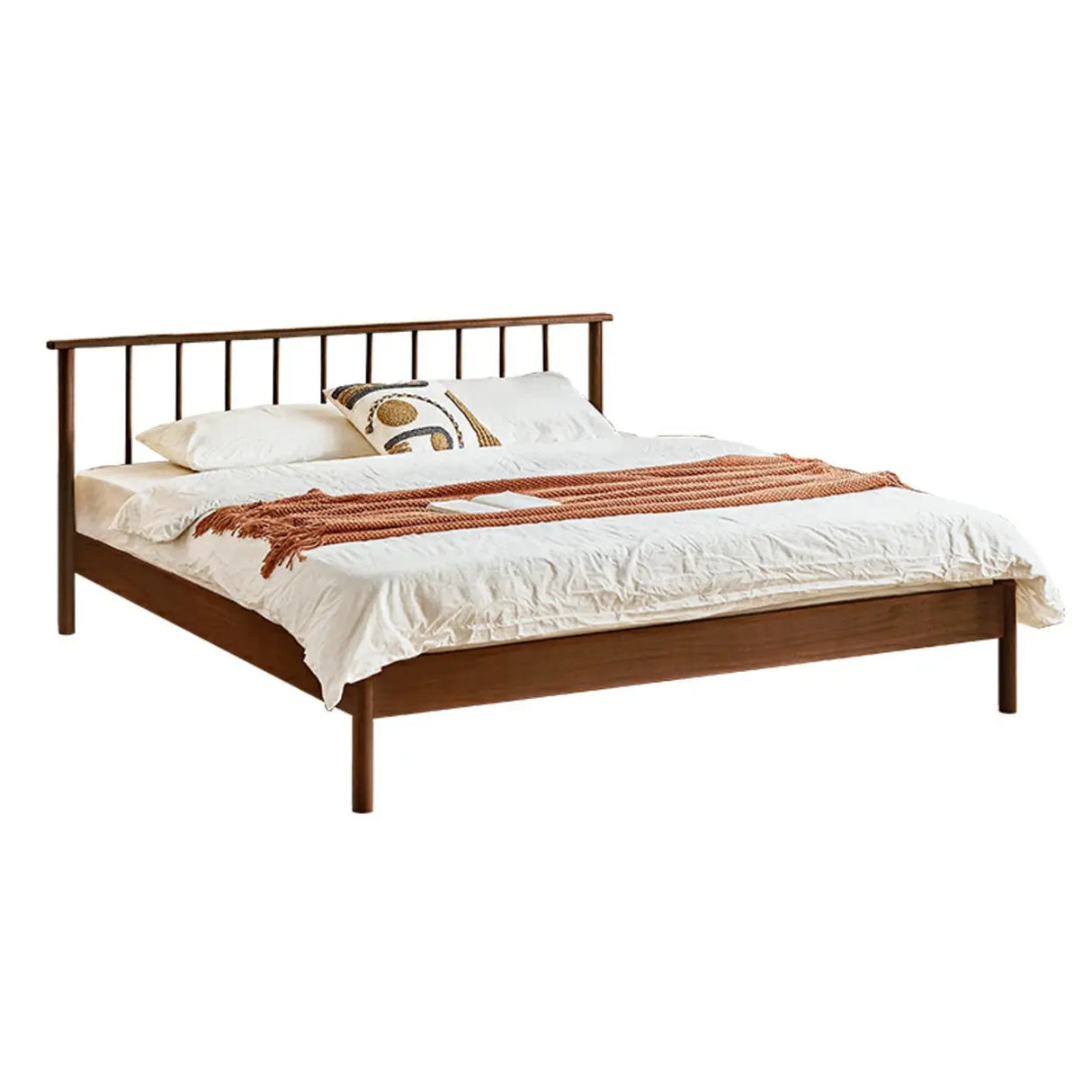 Scandinavian Wood Color Queen Headboard Wood Slat Bed Image - 3