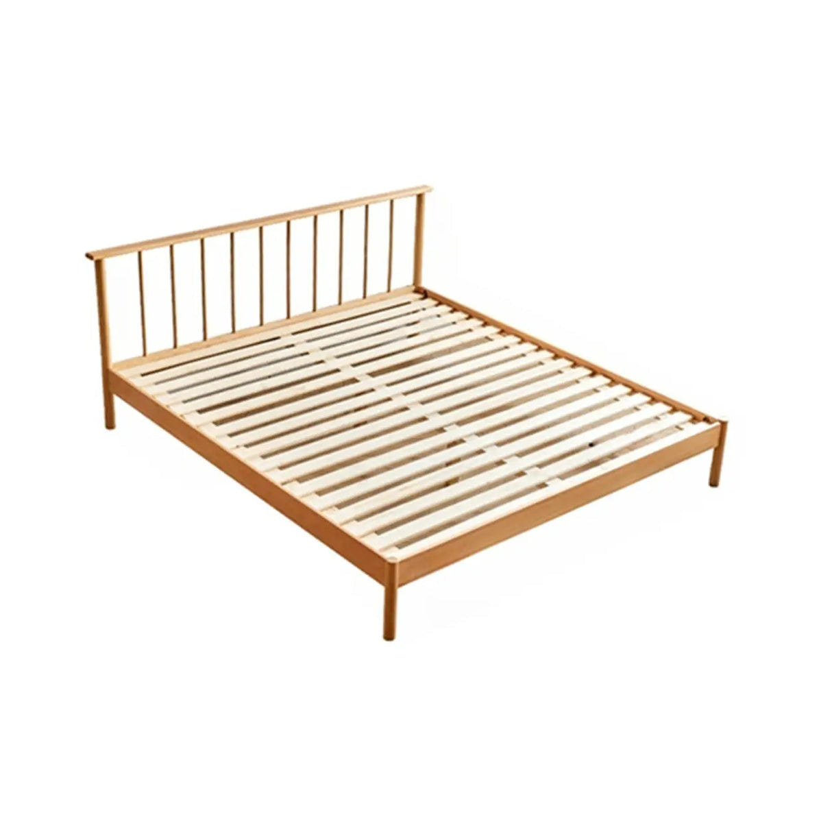 Scandinavian Wood Color Queen Headboard Wood Slat Bed Image - 7