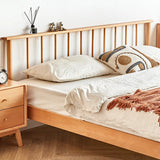 Scandinavian Wood Color Queen Headboard Wood Slat Bed Image - 8
