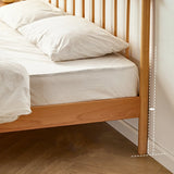 Scandinavian Wood Color Queen Headboard Wood Slat Bed Image - 10