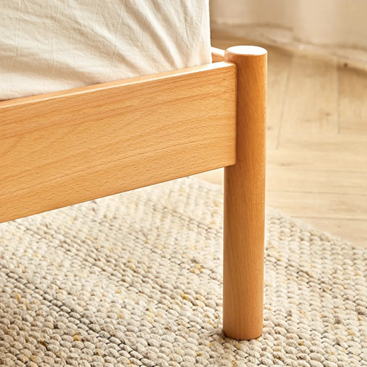Scandinavian Wood Color Queen Headboard Wood Slat Bed Image - 13
