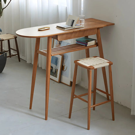 Scandinavian Wood Counter Height Bar Table with Storage Shelf Image - 1