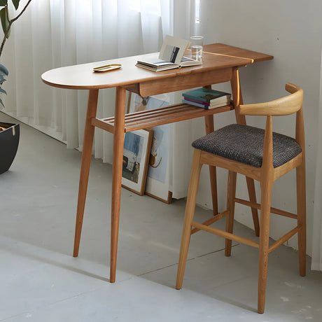 Scandinavian Wood Counter Height Bar Table with Storage Shelf Image - 2