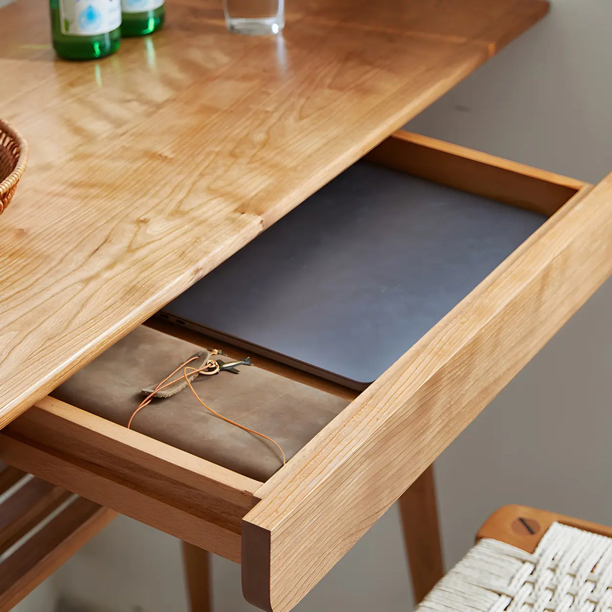 Scandinavian Wood Counter Height Bar Table with Storage Shelf Image - 9