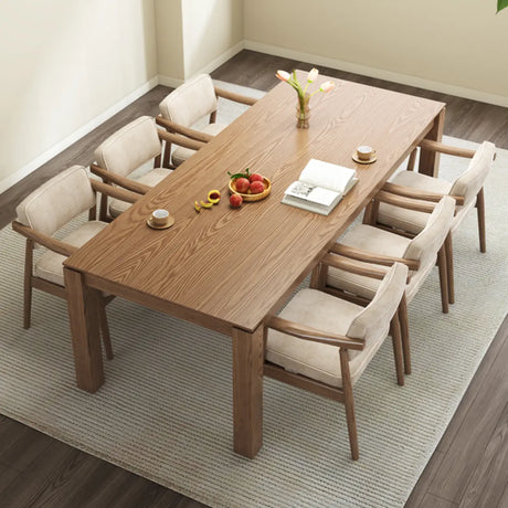 Scandinavian Wood Dining Chair with Padded Fabric Seat Image - 4