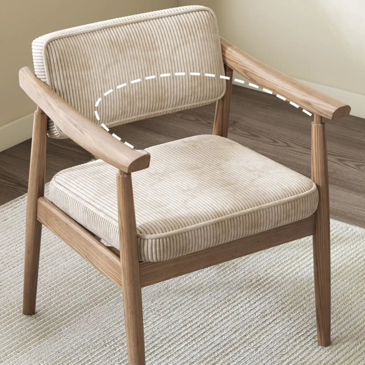 Scandinavian Wood Dining Chair with Padded Fabric Seat Image - 6