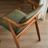Scandinavian Wood Faux Leather Upholstered Arm Dining Chair Image - 12